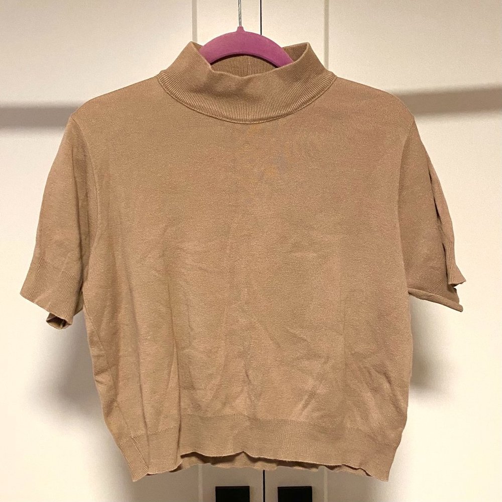 VINTAGE Mock Neck Cropped Sweater - 100% Cotton Minimalist Womens Size XL